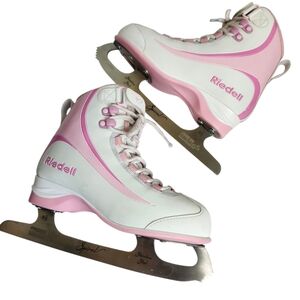 Riedell Soar Ice Figure Skates Girls 3JR Hard Shell Pick & White